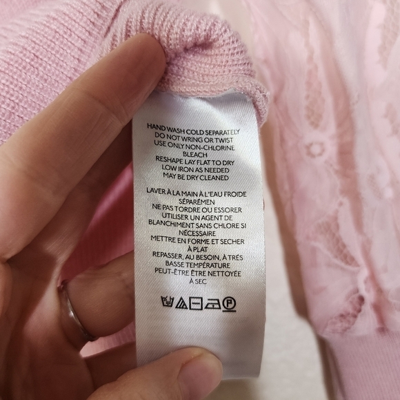 Anthropologie Barbie Pink Lace Sleeve Sweater XXSP - Picture 6 of 7